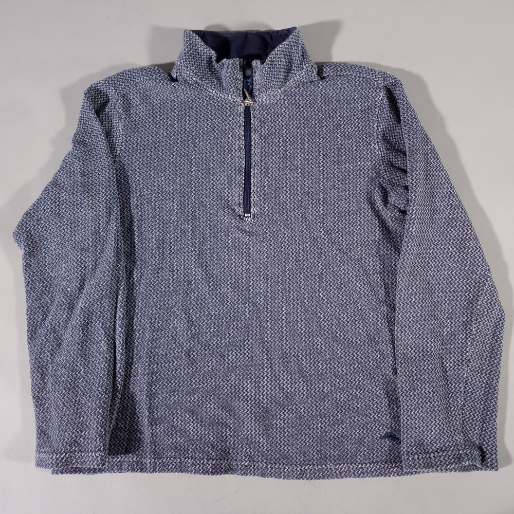 Tommy Bahama Pullover Mens Medium Blue Herringbone Quarter Zip Long Sleeve‎